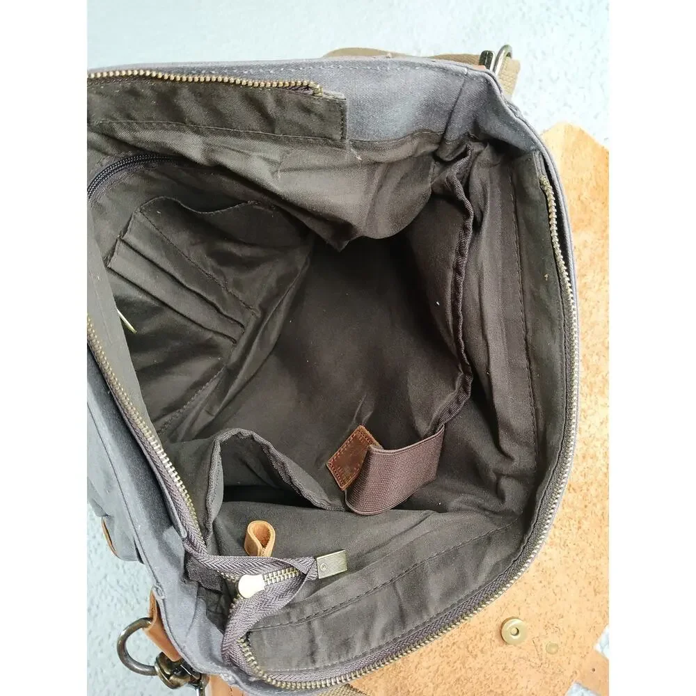 Wowbox Messenger Bag Mens Brown Canvas Leather Large Distressed
